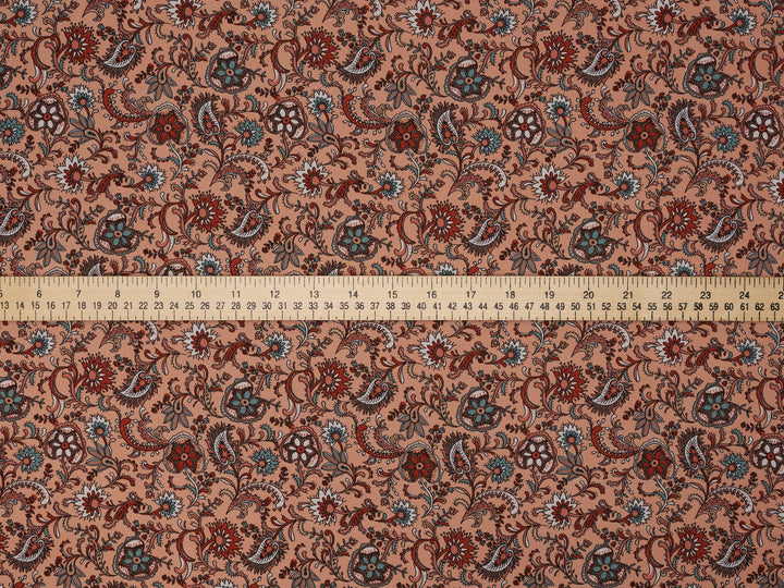 Georgette  Fabric By The Yard - Light Coral Brick Paisley Bohemian   Print