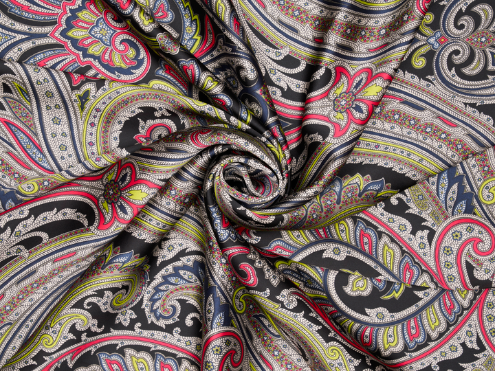 Lightweight  satin  fabric - Black paisley print