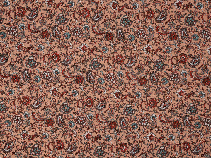 Georgette  Fabric By The Yard - Light Coral Brick Paisley Bohemian   Print