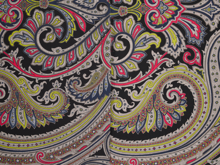 Lightweight  satin  fabric - Black paisley print