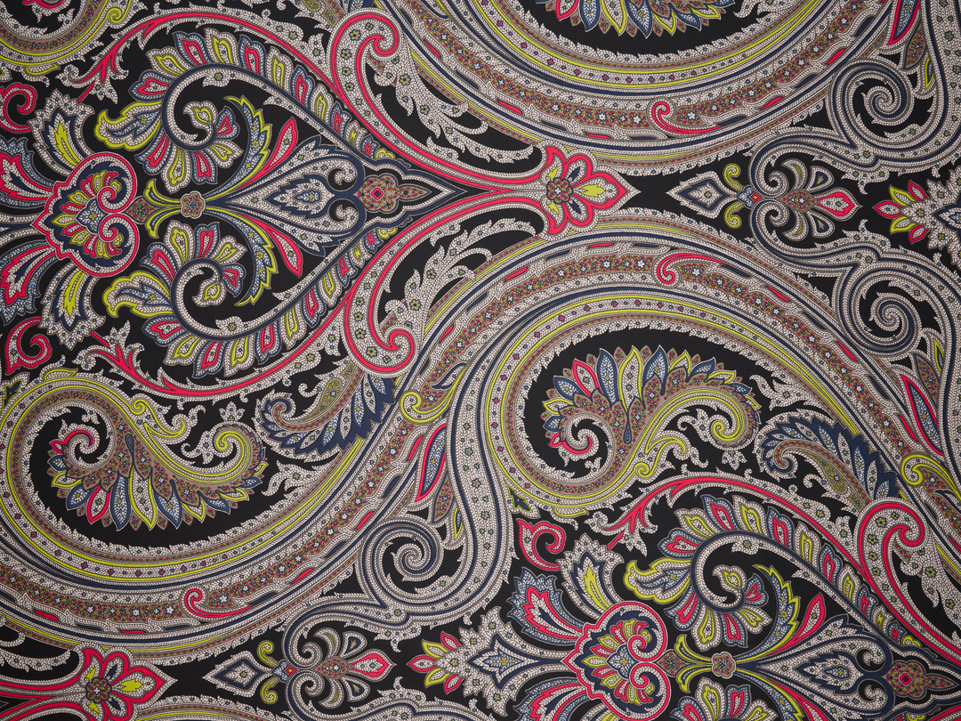 Lightweight  satin  fabric - Black paisley print