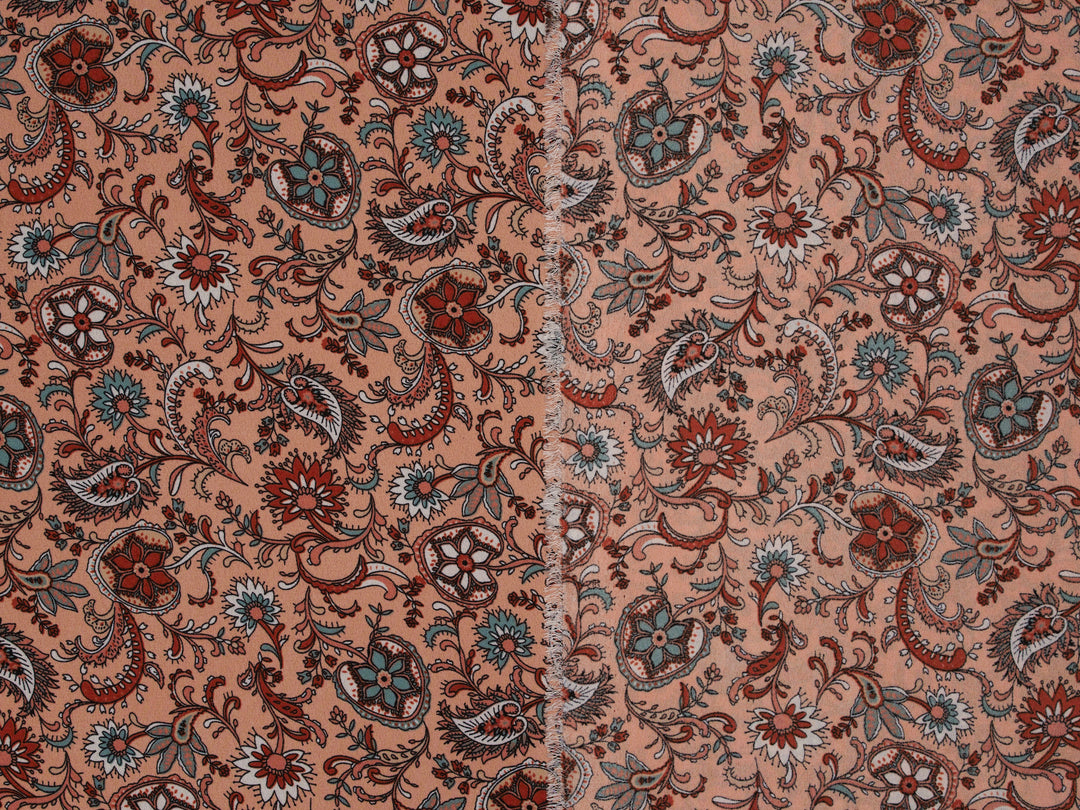 Georgette  Fabric By The Yard - Light Coral Brick Paisley Bohemian   Print