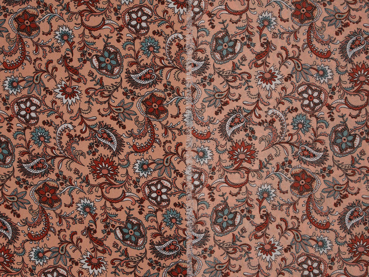Georgette  Fabric By The Yard - Light Coral Brick Paisley Bohemian   Print