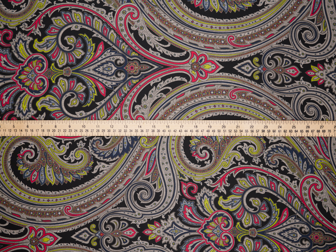 Lightweight  satin  fabric - Black paisley print