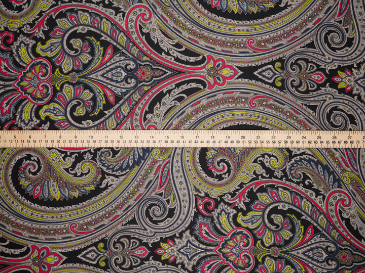 Lightweight  satin  fabric - Black paisley print