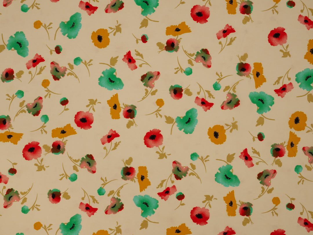 Peachskin  fabric by the yard - Ivory Teal Red  Florals