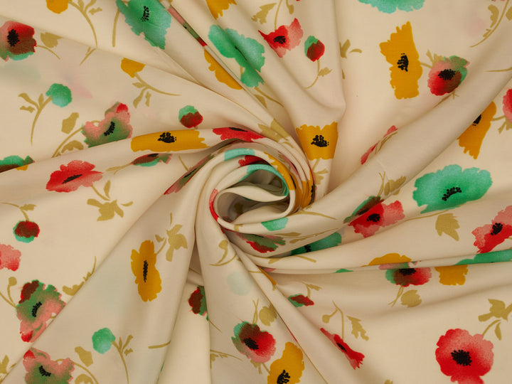 Peachskin  fabric by the yard - Ivory Teal Red  Florals