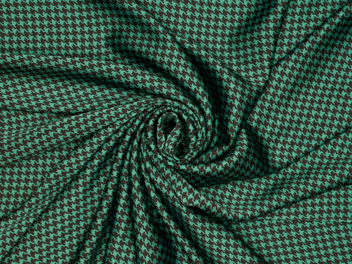 Lightweight  satin dobby fabric by the yard - Green and Black  Houndstooth