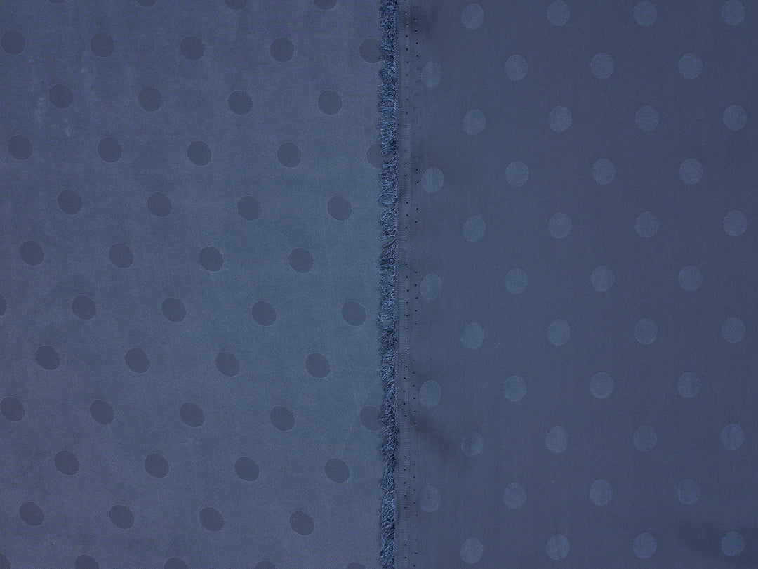 Silky Satin  Lightweight   Fabric - Navy Polka Dots