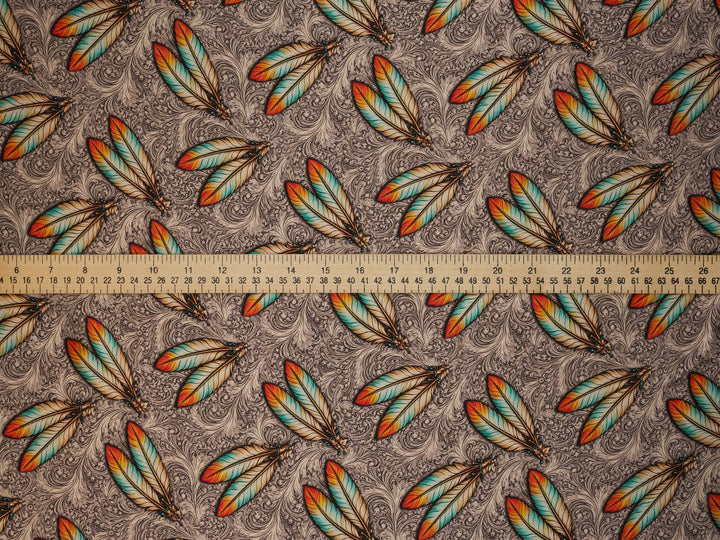 Feathers - Gray Orange - Silky Satin Charmeuse print - fabric by the yard -  double sublimation print