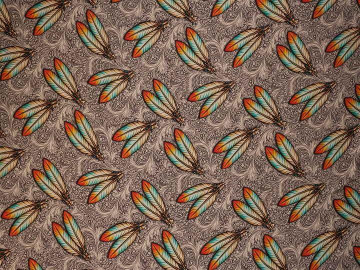 Feathers - Gray Orange - Silky Satin Charmeuse print - fabric by the yard -  double sublimation print
