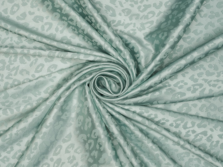 LIGHT TEAL - Silky Jacquard Satin fabric by the yard -Cheetah jacquard pattern -  flowy fabric
