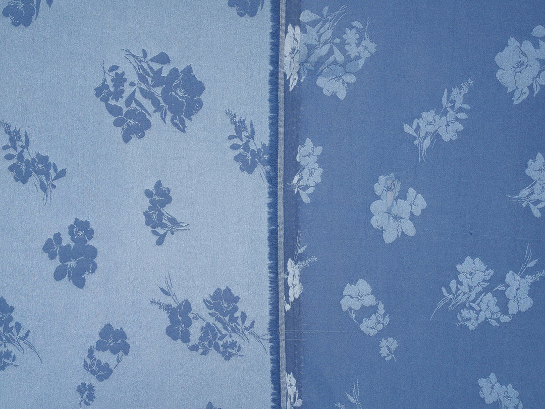 DENIM BLUE lightweight silky jacquard satin -  fabric by the yard - Floral  jacquard pattern