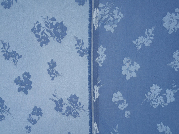 DENIM BLUE lightweight silky jacquard satin -  fabric by the yard - Floral  jacquard pattern