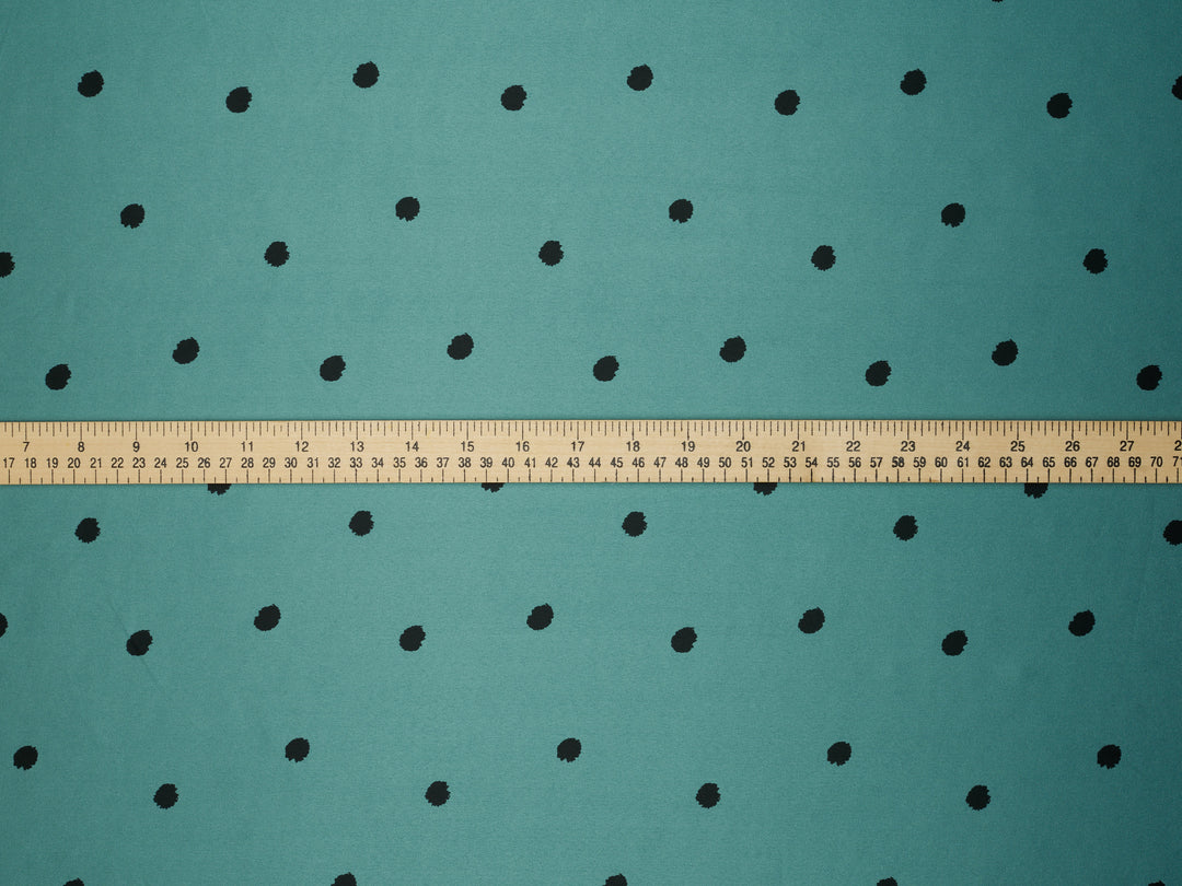 Black Dots on Turquoise   print - Faux silk Satin  charmeuse fabric by the yard