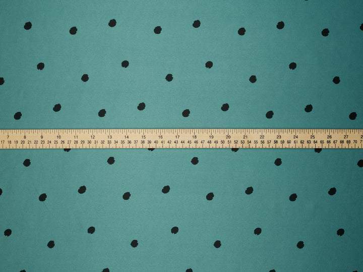 Black Dots on Turquoise   print - Faux silk Satin  charmeuse fabric by the yard