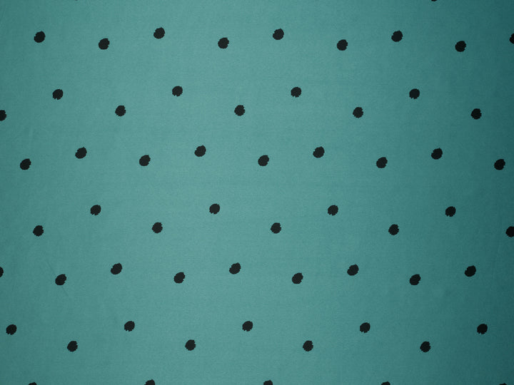 Black Dots on Turquoise   print - Faux silk Satin  charmeuse fabric by the yard