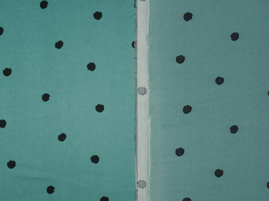 Black Dots on Turquoise   print - Faux silk Satin  charmeuse fabric by the yard