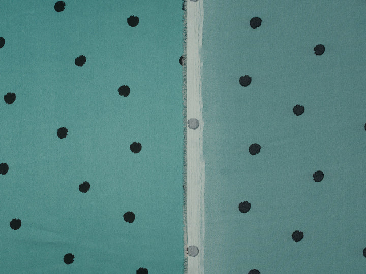 Black Dots on Turquoise   print - Faux silk Satin  charmeuse fabric by the yard