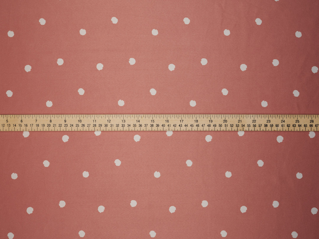 White Dots on Dusty Pink    print - Faux silk Satin  charmeuse fabric by the yard