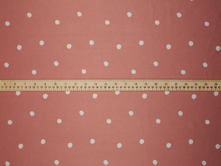 White Dots on Dusty Pink    print - Faux silk Satin  charmeuse fabric by the yard