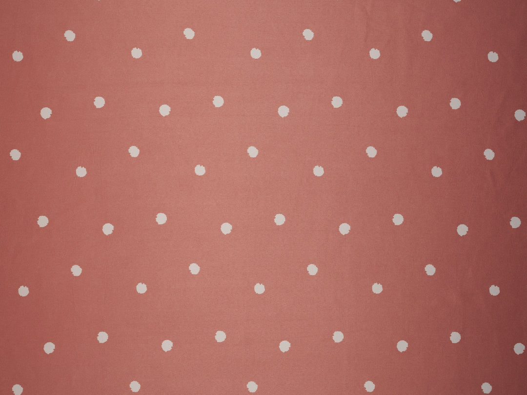 White Dots on Dusty Pink    print - Faux silk Satin  charmeuse fabric by the yard
