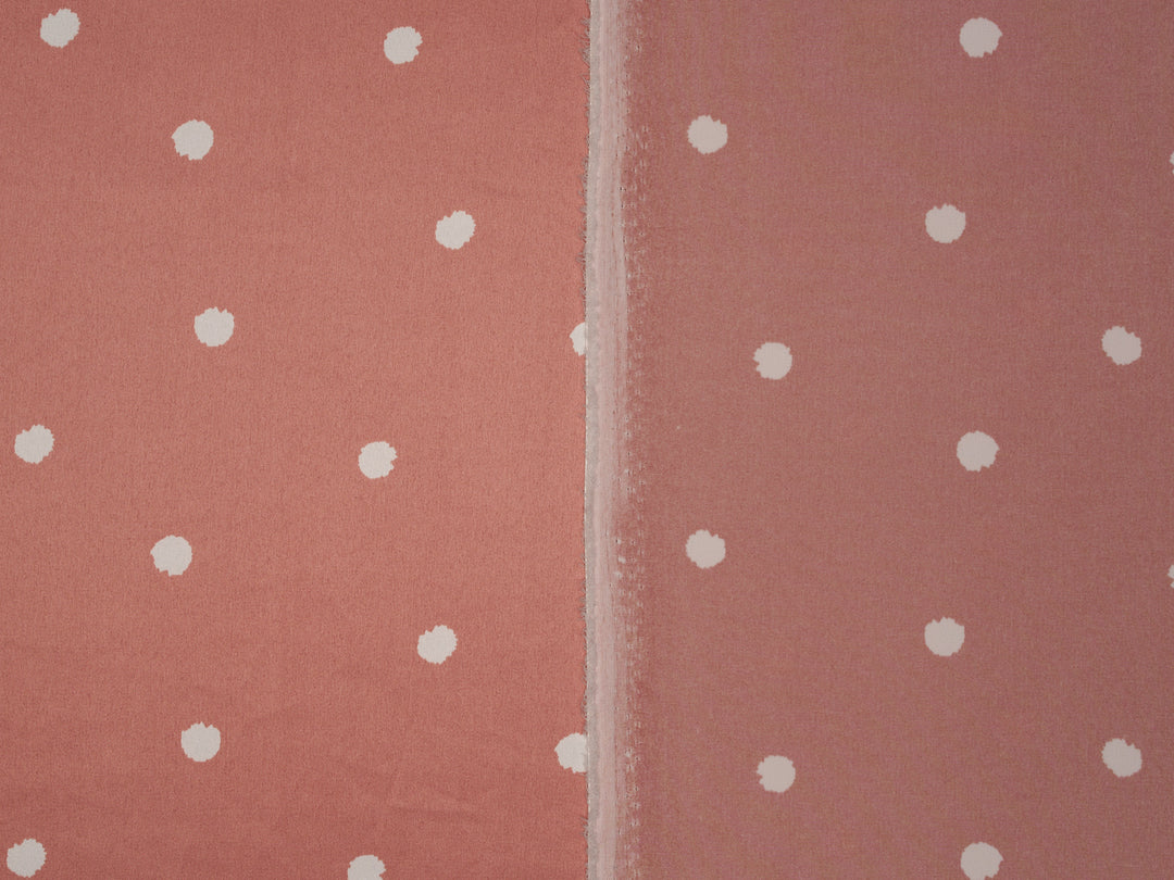 White Dots on Dusty Pink    print - Faux silk Satin  charmeuse fabric by the yard