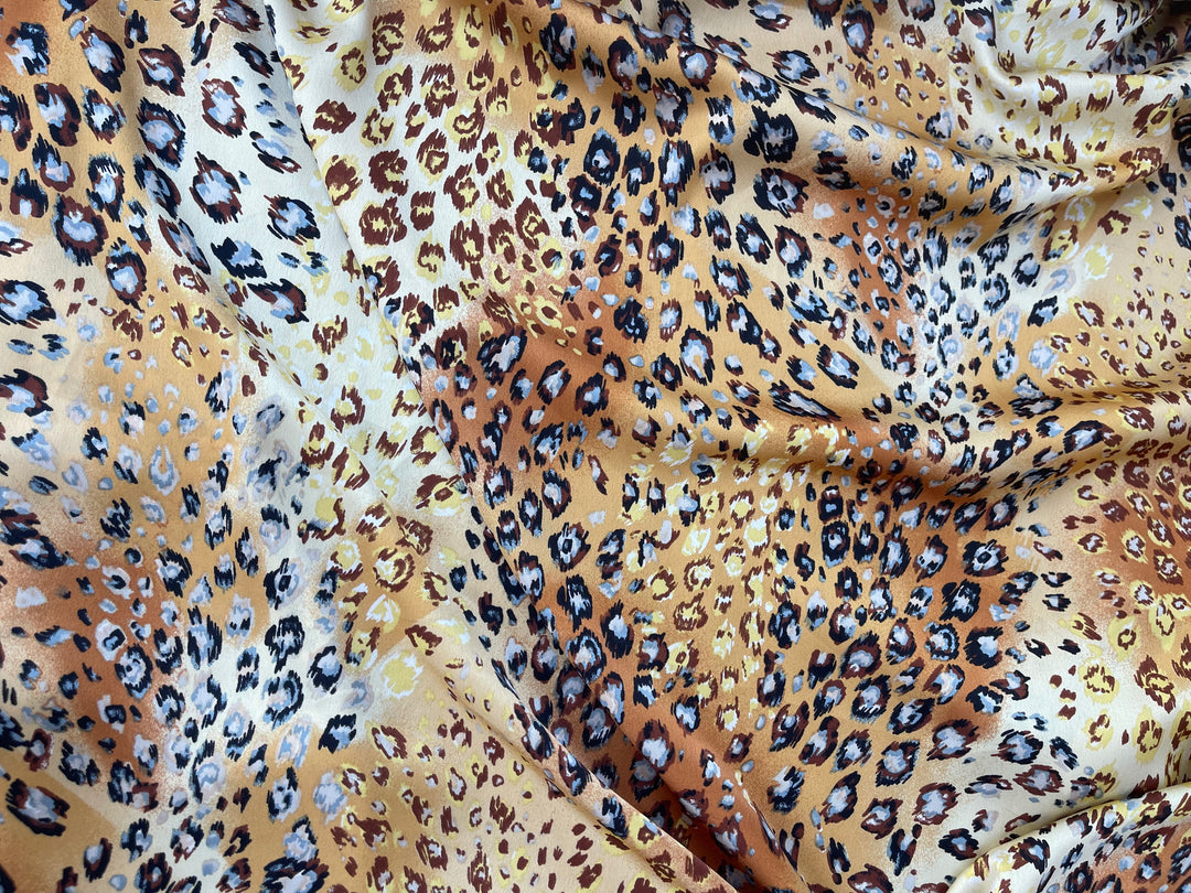 Lightweight  satin  fabric by the yard - Ivory Brown  animal print