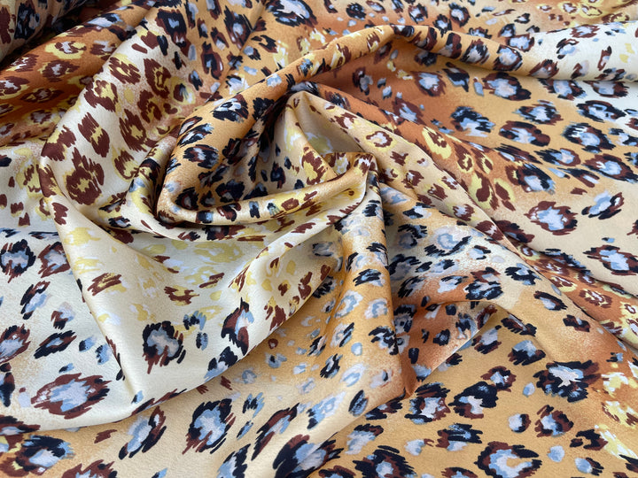 Lightweight  satin  fabric by the yard - Ivory Brown  animal print
