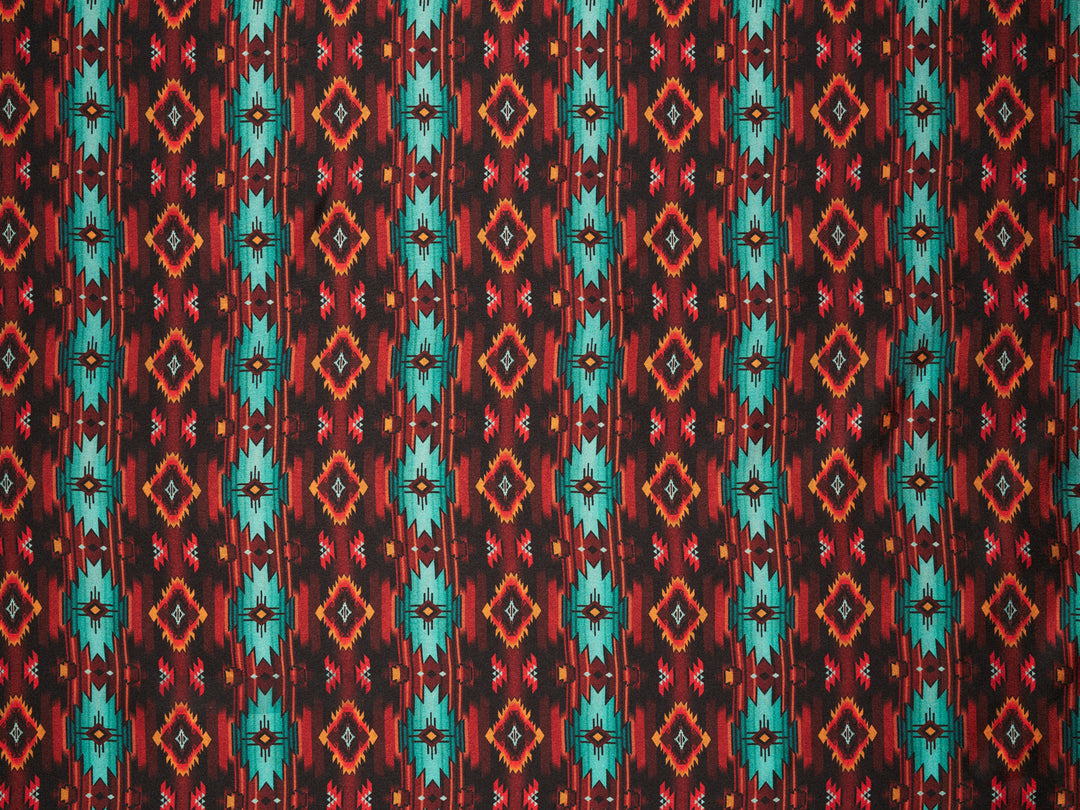 Charmeuse Satin double  sublimation  fabric by the yard -   Turquoise brown aztec tribal print