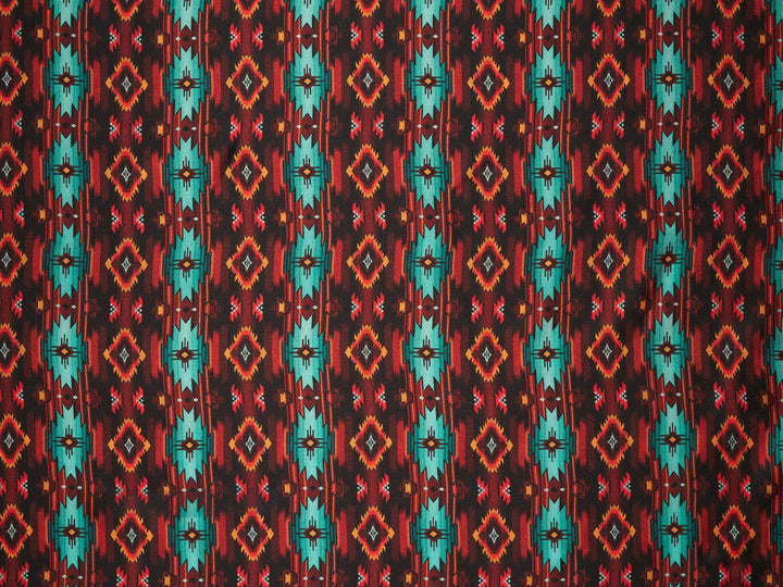 Charmeuse Satin double  sublimation  fabric by the yard -   Turquoise brown aztec tribal print