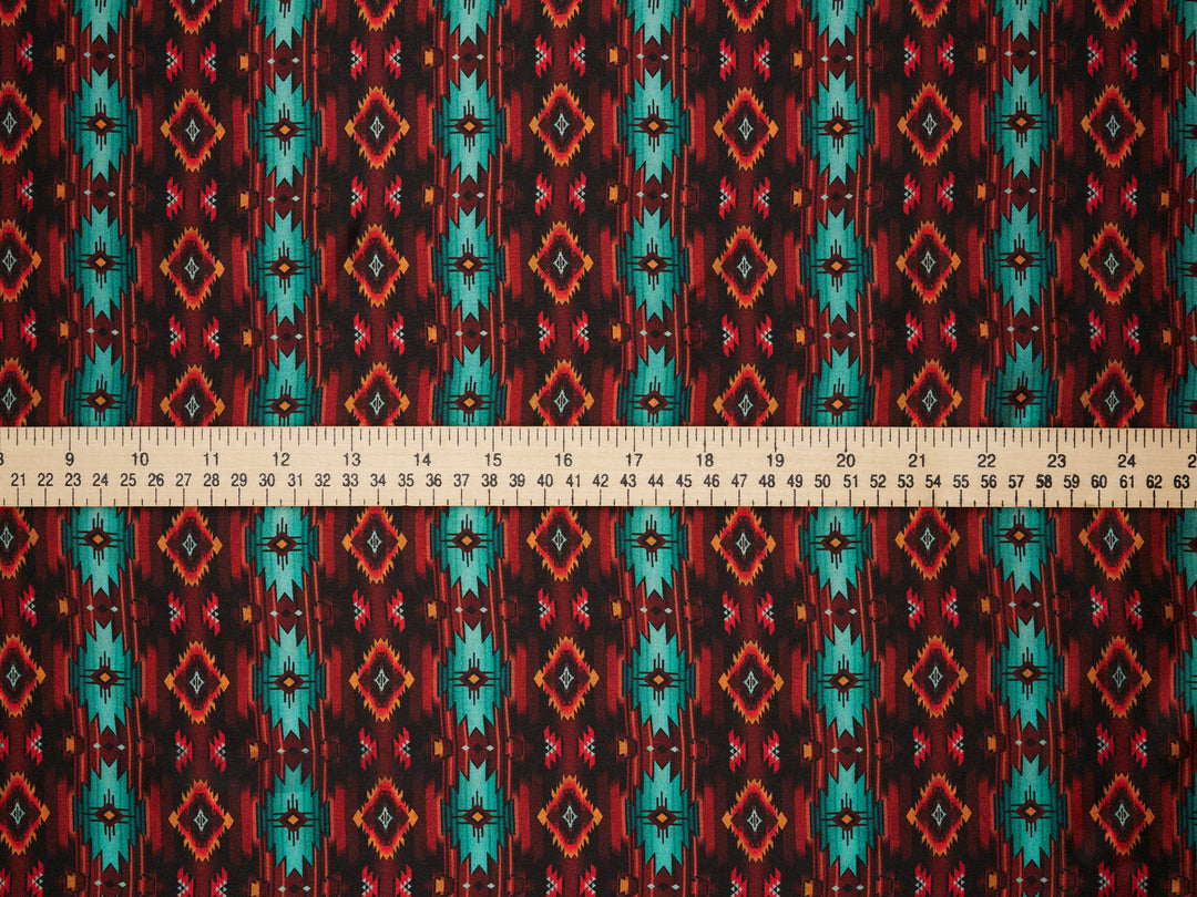 Charmeuse Satin double  sublimation  fabric by the yard -   Turquoise brown aztec tribal print