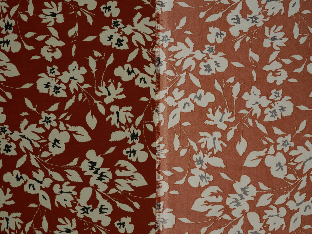 Woolpeach  fabric by the yard - Burgundy with Smokey gray and blue flowers