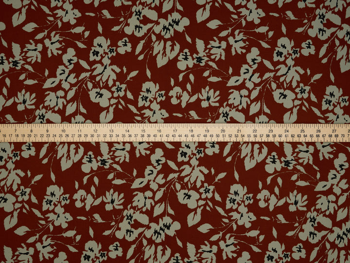 Woolpeach  fabric by the yard - Burgundy with Smokey gray and blue flowers