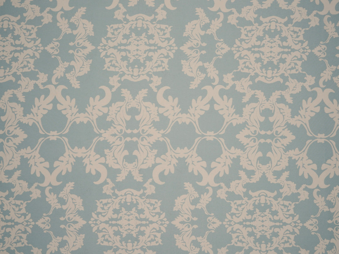 Lightweight  satin  fabric by the yard - Light sage  and off white damask print