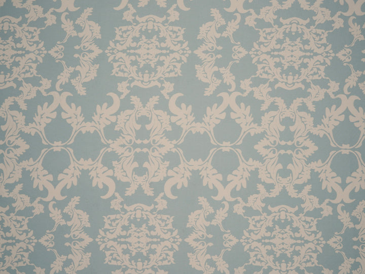 Lightweight  satin  fabric by the yard - Light sage  and off white damask print