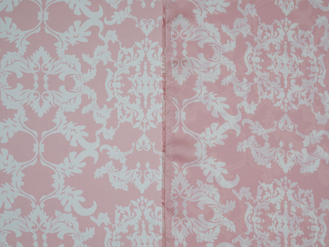 Lightweight  satin  fabric by the yard - Light sage  and off white damask print