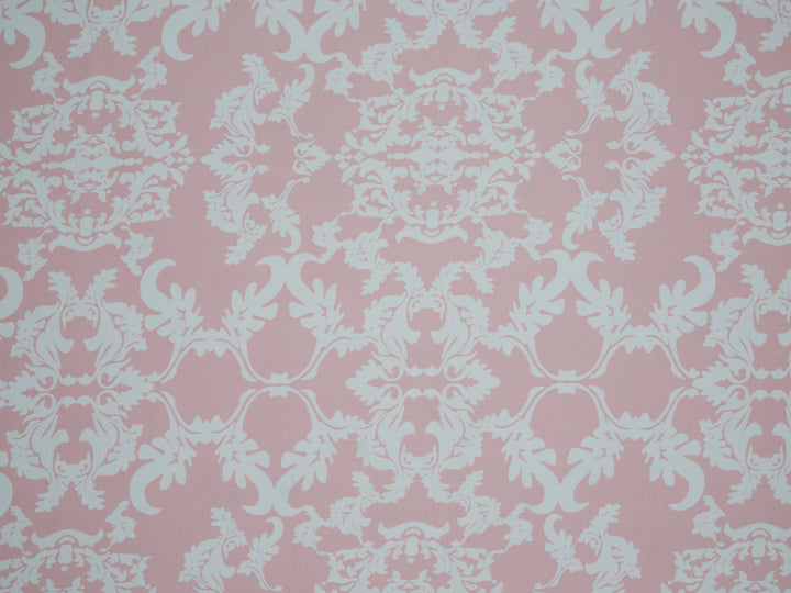 Lightweight  satin  fabric by the yard - Light sage  and off white damask print