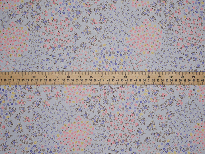 Lightweight  satin  fabric - Pink and light blue dainty floral print