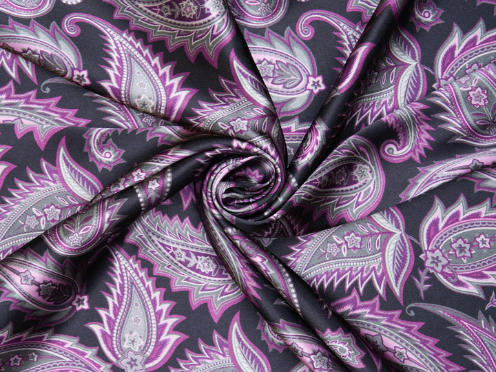 Charmeuse satin fabric by the yard -  Beyla  prickly  paisley print