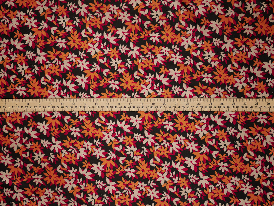 Black Orange Nature Floral Satin Fabric – Silky Charmeuse for Western Shirts, Wild Rags, Curly hair care & Dresses (By the Yard)