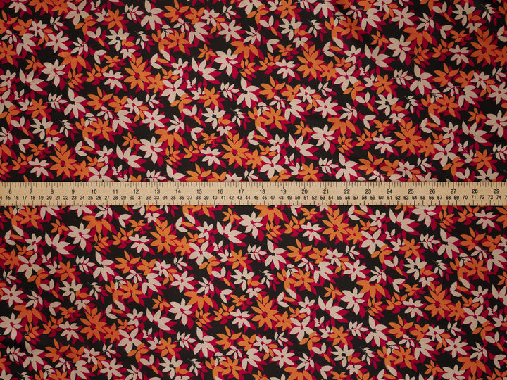 Black Orange Nature Floral Satin Fabric – Silky Charmeuse for Western Shirts, Wild Rags, Curly hair care & Dresses (By the Yard)