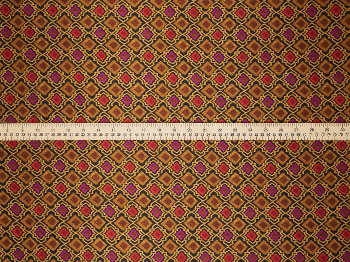 Golden Geometric squares print  Satin Fabric – Silky Charmeuse for Western Shirts, Wild Rags, Curly hair care & Dresses (By the Yard)