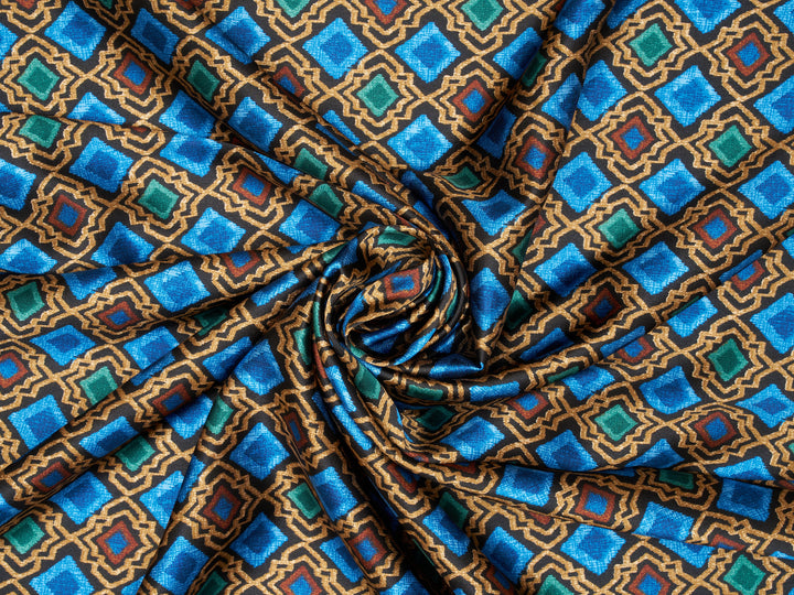 Faux silk charmeuse satin fabric by the yard -   Geometric squares   print
