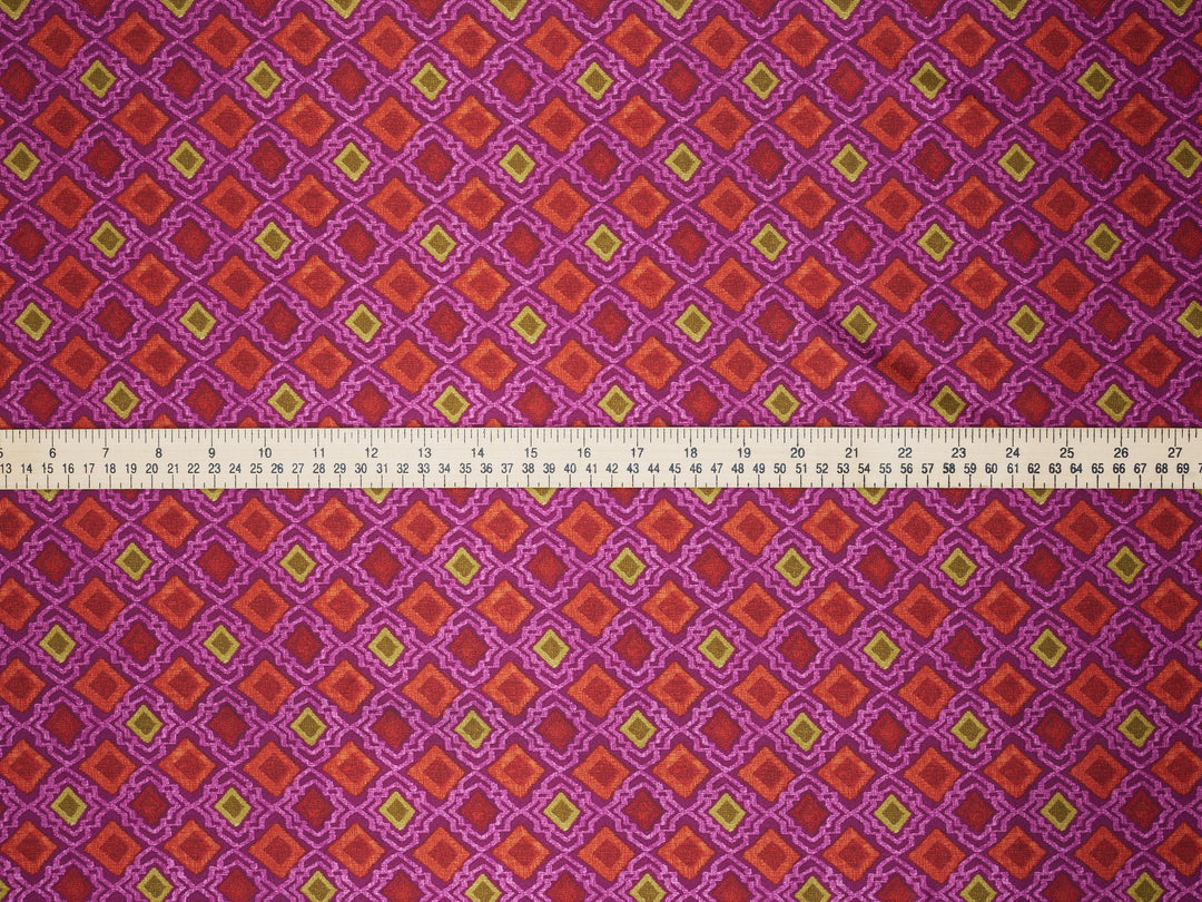 Burgundy  Geometric squares   print Satin Fabric – Silky Charmeuse for Western Shirts, Wild Rags, Curly hair care & Dresses (By the Yard)