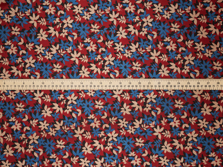 Burgundy Blue Nature flowers  – Silky Charmeuse for Western Shirts, Wild Rags, Curly hair care & Dresses (By the Yard) charmeuse satin fabric by the yard