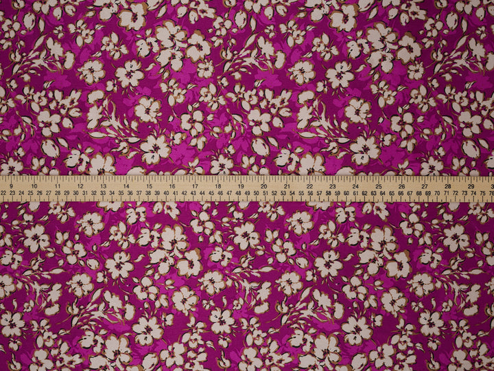 Raspberry  floral print Satin Fabric – Silky Charmeuse for Western Shirts, Wild Rags, Curly hair care & Dresses (By the Yard)