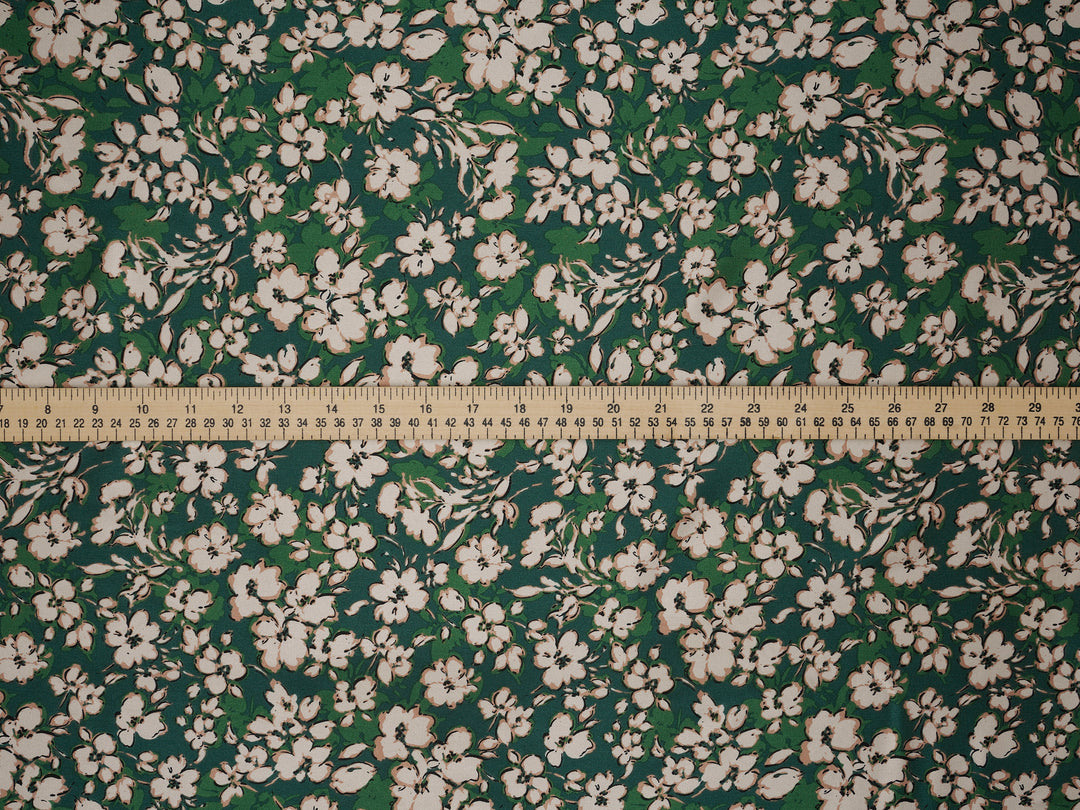 Green floral print Satin Fabric – Silky Charmeuse for Western Shirts, Wild Rags, Curly hair care & Dresses (By the Yard)