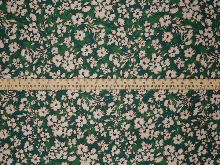 Green floral print Satin Fabric – Silky Charmeuse for Western Shirts, Wild Rags, Curly hair care & Dresses (By the Yard)