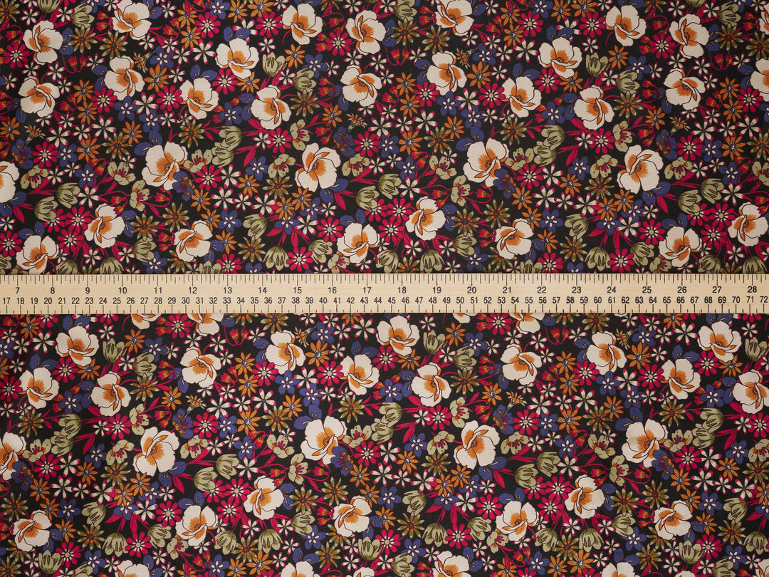 Black Ivory floral   Floral Satin Fabric – Silky Charmeuse for Western Shirts, Wild Rags, Curly hair care & Dresses (By the Yard)